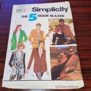 Vintage Simplicity 7522 The 5 Hour‎ Blazer Sewing Pattern Misses 18–24 Complete
